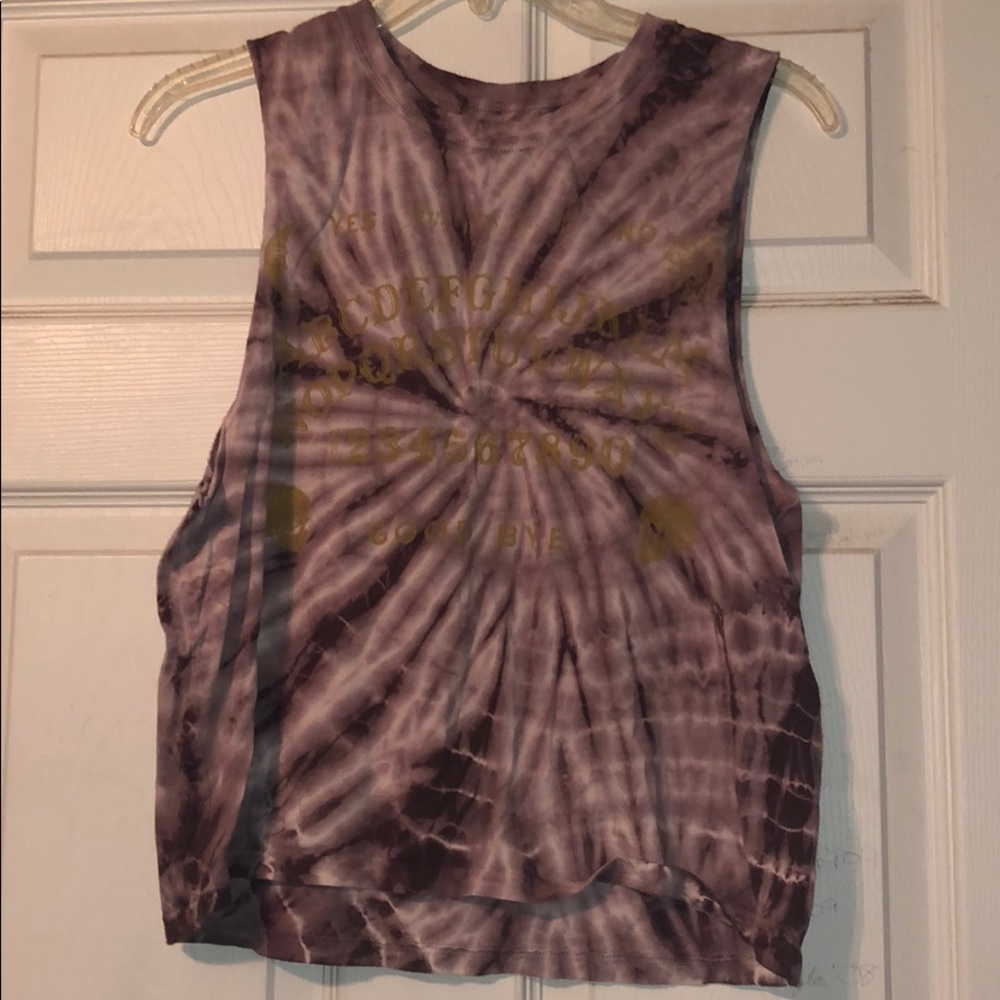 Purple tie dye tank with Ouija Board print